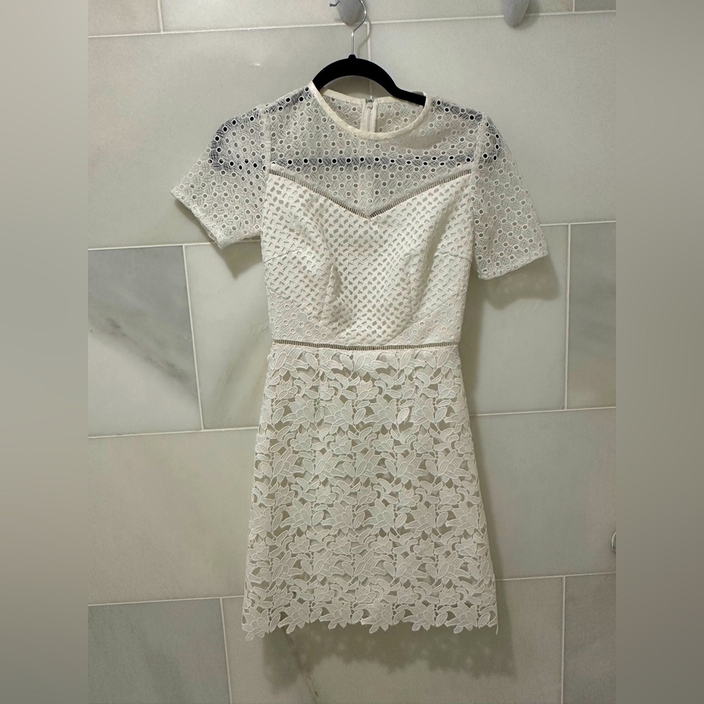 Reiss White Eyelet & Lace Short Sleeve Dress